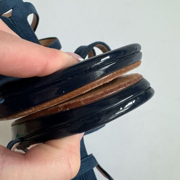 Bacta Dei Toi Made In Italy Mixed Leather 4.5” Heel Navy Sandals Size 37 6.5 - Picture 8 of 9